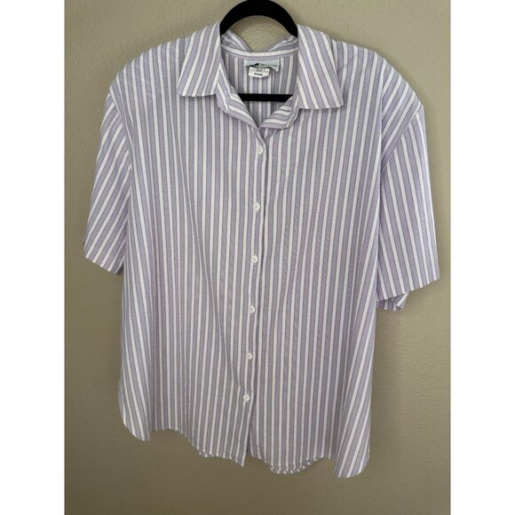 Vintage Top Notch‎ Womens Purple Blouse 44 short sleeve striped button polyester - Picture 2 of 6